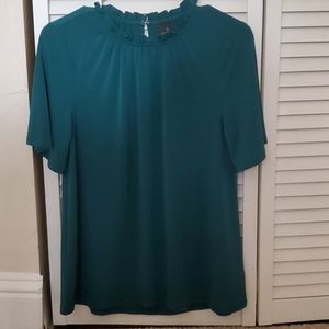 Green Ruffle Neck Blouse Sz S
